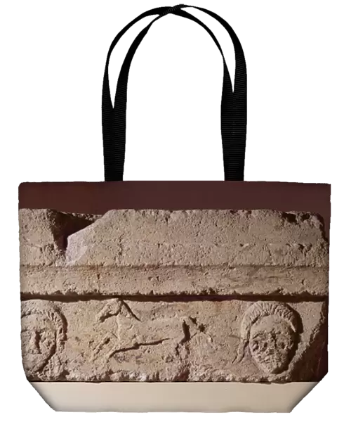 Lintel frieze with heads and horses (stone)