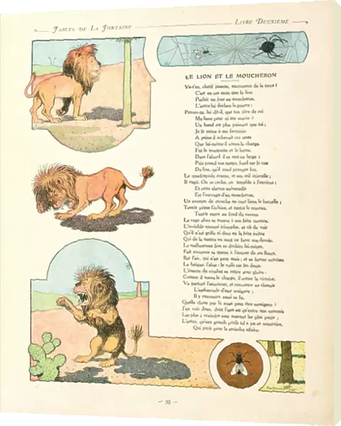 The lion and the gnat, illustration from Fables by Jean de la Fontaine