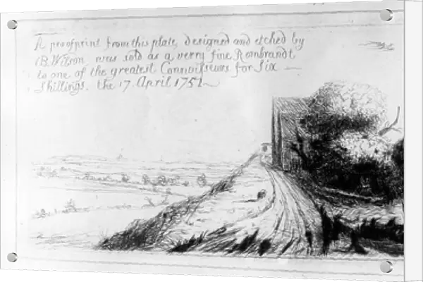 Landscape with country lane and cottages, etched by Benjamin Wilson, 1751 (etching)