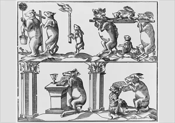 Procession, illustration from the Roman de Renart (engraving) (b  /  w photo)