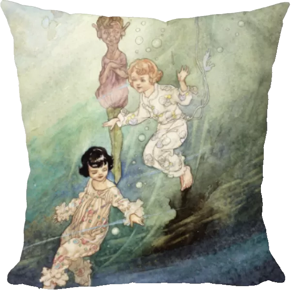 Untitled Watercolour, Children Underwater with an Elf