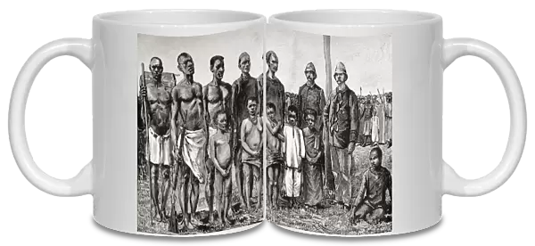 Pygmy natives as compared with English officers, Sudanese and Zanzibaris, 1890 (wood
