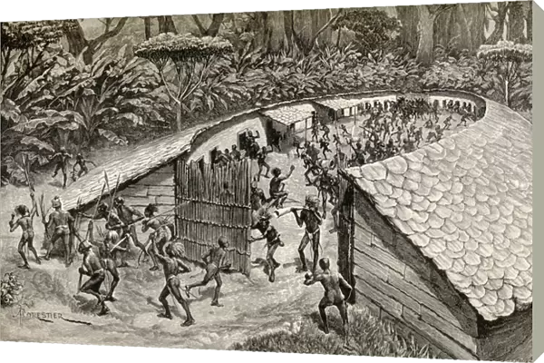 The natives of Iyugu preparing themselves for war, 1890 (wood engraving)