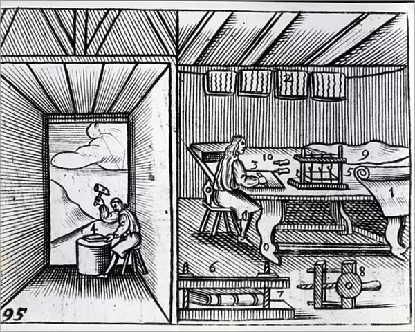 Bookbinding, illustration from the Orbis Sensualium Pictus by John Amos Comenius