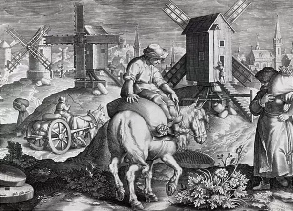 Windmills, plate 12 from Nova Reperta, engraved by Philip Galle, c. 1580-1605