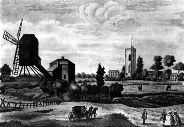 The South View of Barnes, printed by Henry Overton (engraving)