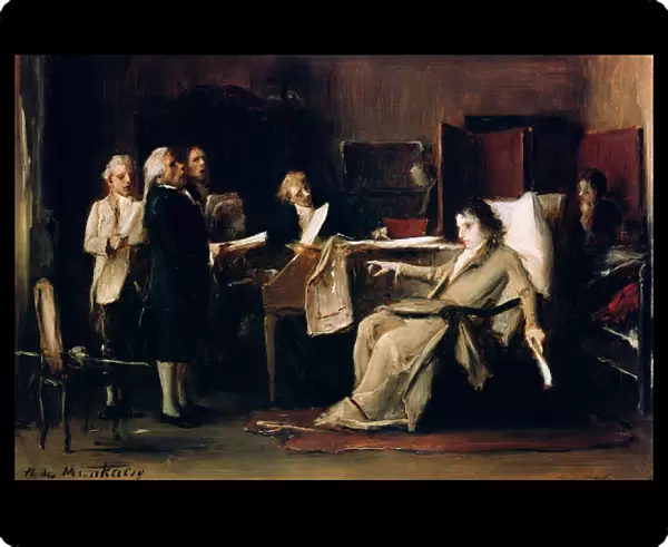 Mozart directing his Requiem on his deathbed (oil on canvas)