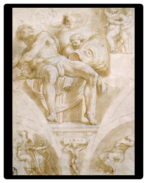 The Prophet Jonah and Two Destroyed Lunettes (design for the Sistine Chapel)