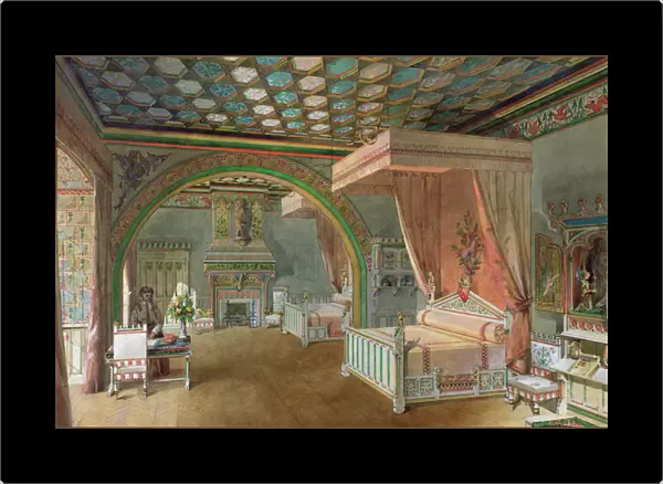 The Pink Room in the Chateau de Roquetaillade, 1868 (w  /  c on paper)