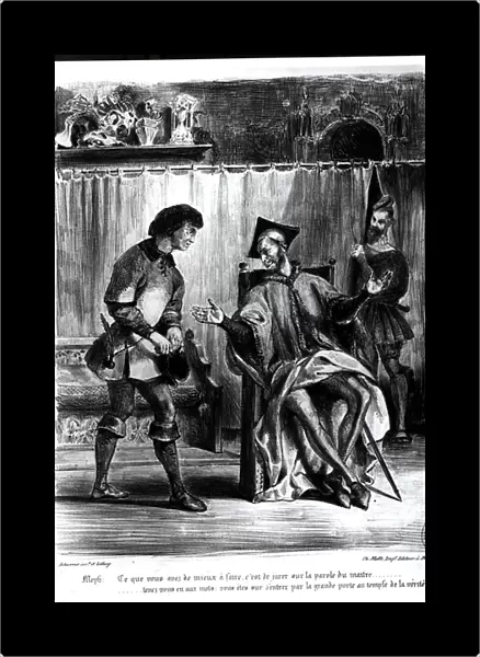 Mephistopheles and the Pupil, from Goethes Faust, (illustration), (b  /  w photo