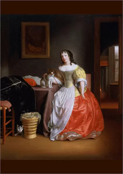 Lady in a yellow and red dress