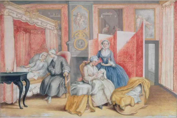 Joseph II (1741-90) at the bedside of his wife Isabella of Parma following the birth