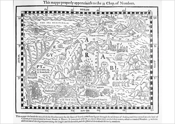 A map showing the journey of the Israelites out of Egypt and into Canaan, facsimile