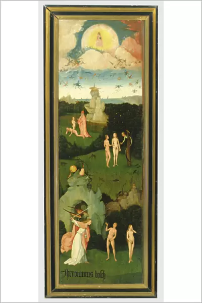 The Haywain: left wing of the triptych depicting the Garden of Eden, c. 1500 (panel)