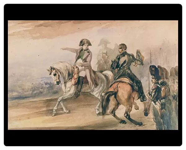 Napoleon reviewing his troops, 1834 (w  /  c on paper)