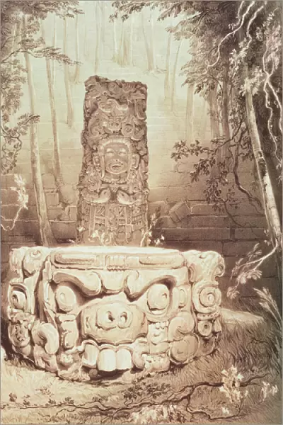 Mayan temple, Honduras (engraving)