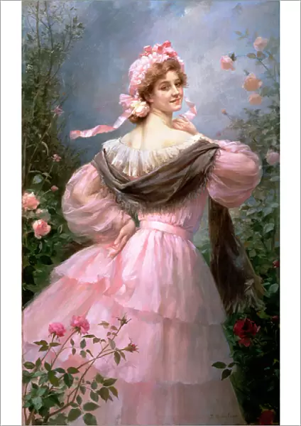 Elegant woman in a rose garden