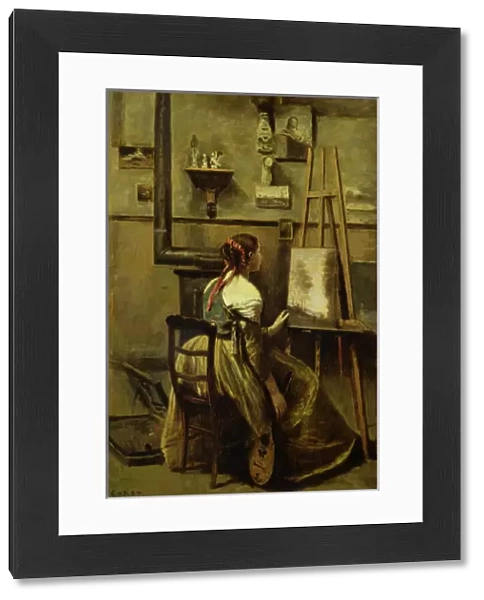 The Studio of Corot, or Young woman seated before an Easel, 1868-70 (oil on canvas)