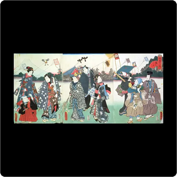 New Years festival, (woodcut)