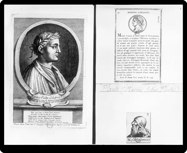Portraits of Horace (65-8 BC) Scipio Aemilianus (Africanus Minor) (185-129 BC) and Plautus (c