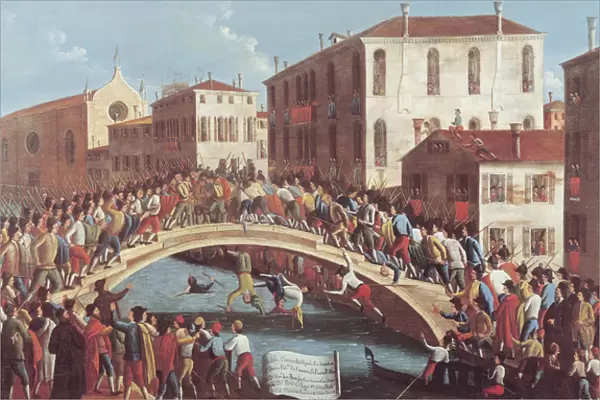 Battle with Sticks on the Ponte Santa Fosca, Venice (oil on canvas)