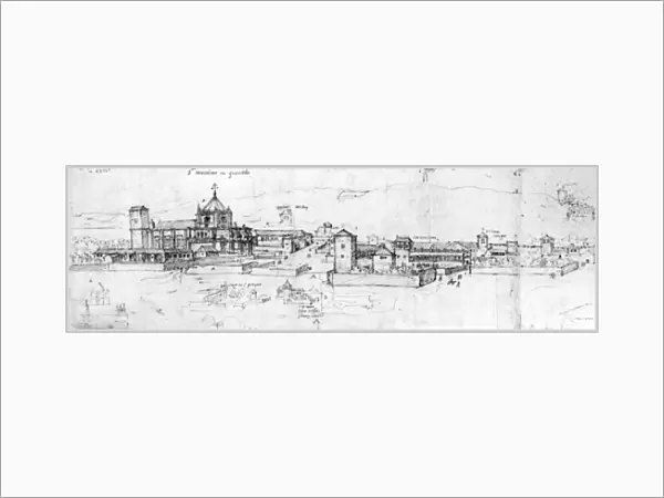 Sketch of the cityscape of Granada (engraving)