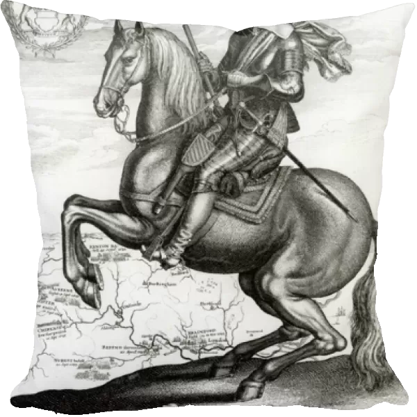 Portrait of Robert Devereux on horseback (engraving)
