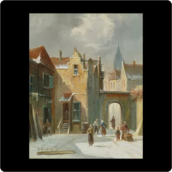 Winter Street Scene (oil on canvas)