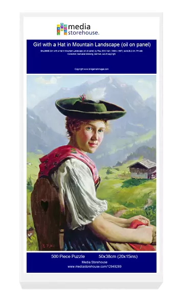 Girl with a Hat in Mountain Landscape (oil on panel)