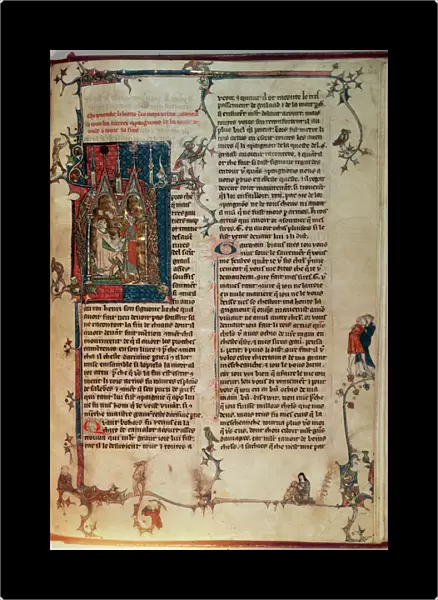 Fr 1 f. 82r Vol. I Walter Map taking down a story of the adventures of the Knights