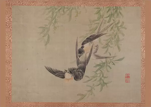 Swallows in flight, 1851 (watercolour on silk)
