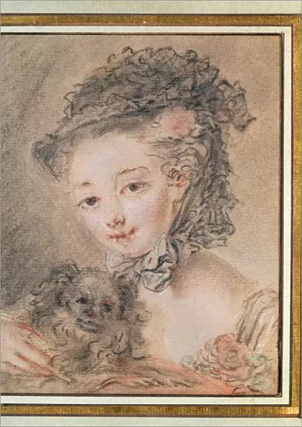 Young Girl with a Small Dog (charcoal & red chalk on paper)
