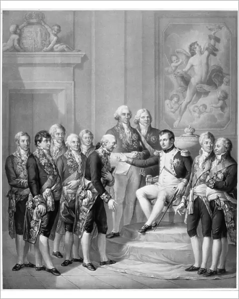 Napoleon (1769-1821) Granting the Constitution to the Duchy of Warsaw, 1843 (litho)