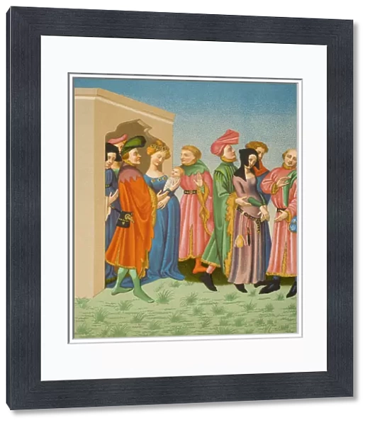 A Young Mothers Retinue, after a miniature in a latin Terence owned by King Charles VI