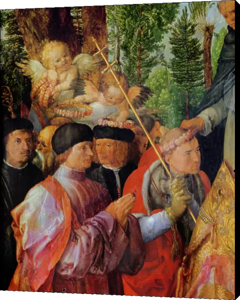 The Festival of the Rose Gardens, detail to the left: praying, 1506 (oil on wood)
