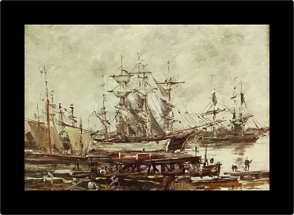 Sailing ships in the port of Bordeaux (oil on canvas)