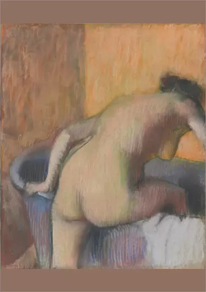 Bather Stepping into a Tub, c. 1890 (pastel and charcoal on blue laid paper mounted
