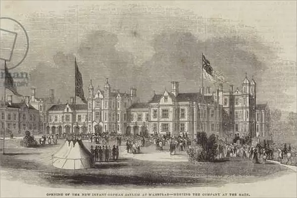 Opening of the New Infant Orphan Asylum at Wanstead, meeting the Company at the Gate (engraving)