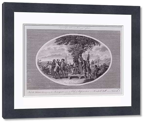 Ket the Tanner haranguing the Insurgents under the Oak of Reformation at Moushold hill near Norwich (engraving)