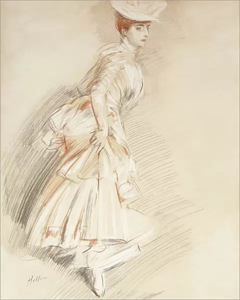 An Elegant Lady, Standing full-length, (black, red and white chalk)