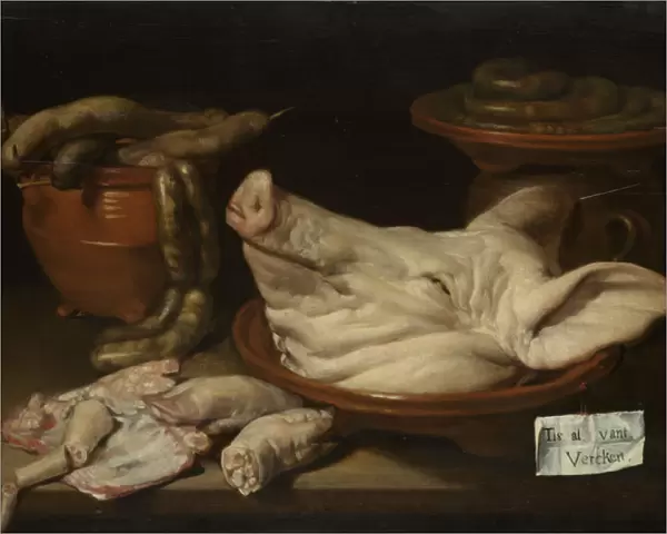 Still Life with Pigs Head, Pigs Knuckles and Sausage, c. 1650 (oil on panel)