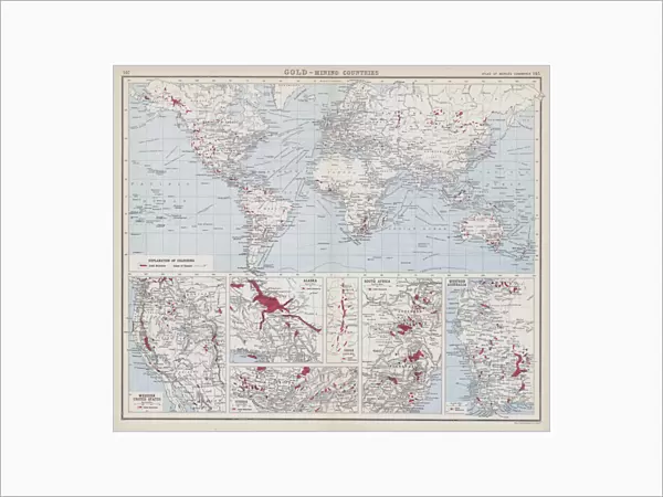 Gold, mining countries (colour litho)