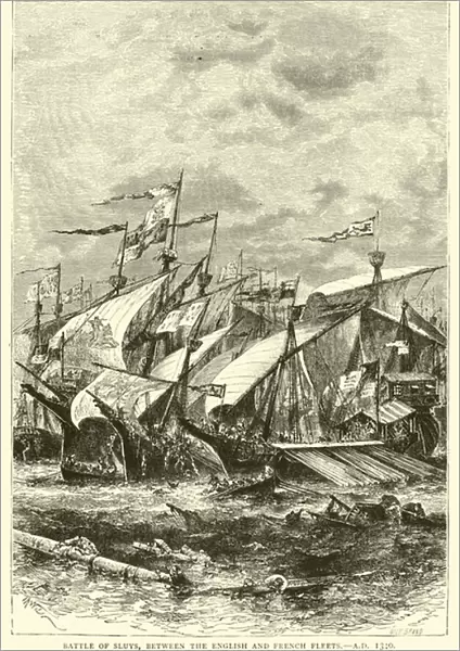 Battle of Sluys, between the English and French Fleets, AD 1340 (engraving)