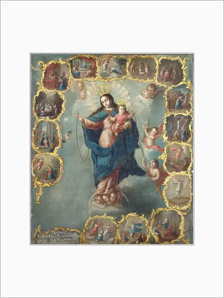 The Immaculate Conception with the Fifteen Mysteries of the Rosary (oil on canvas)