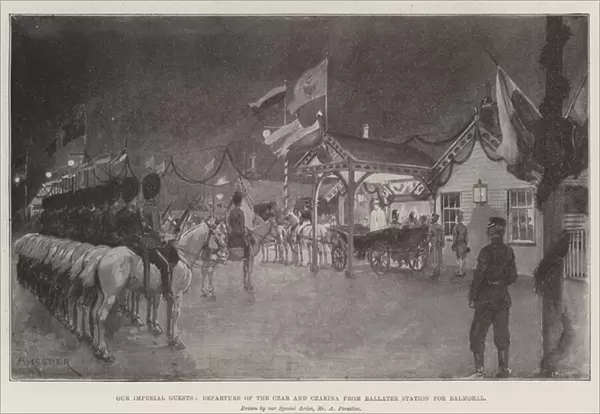 Our Imperial Guests, Departure of the Czar and Czarina from Ballater Station for Balmoral (litho)