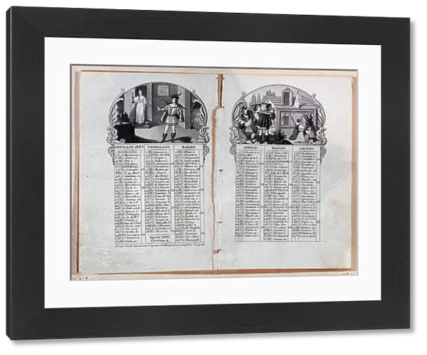 Almanac calendar of the year 1837 decorated scenes of the opera La sonnambula