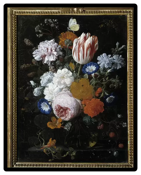 Flowers in a glass vase, 1675 (oil on canvas)