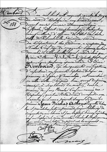 Birth certificate of Arthur Rimbaud (1854-1891), French poet Charleville, Musee Rimbaud