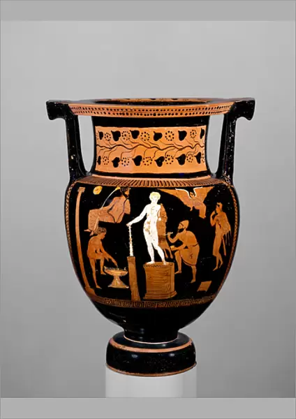 Red figure column-krater with artist painting a statue of Herakles, c. 360-50 (terracotta)