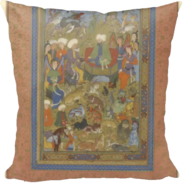 Sulayman and Bilqis Enthroned, c. 1590-1600 (opaque watercolor, ink and gold on paper